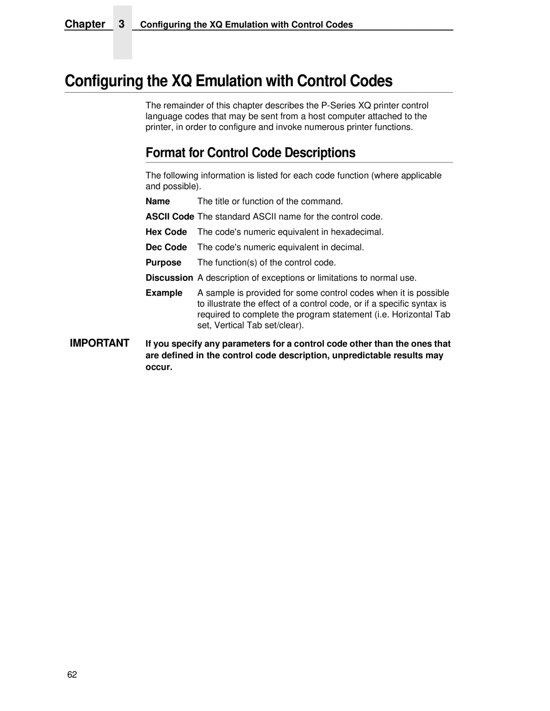 IBM 4400 manual Configuring the XQ Emulation with Control Codes 