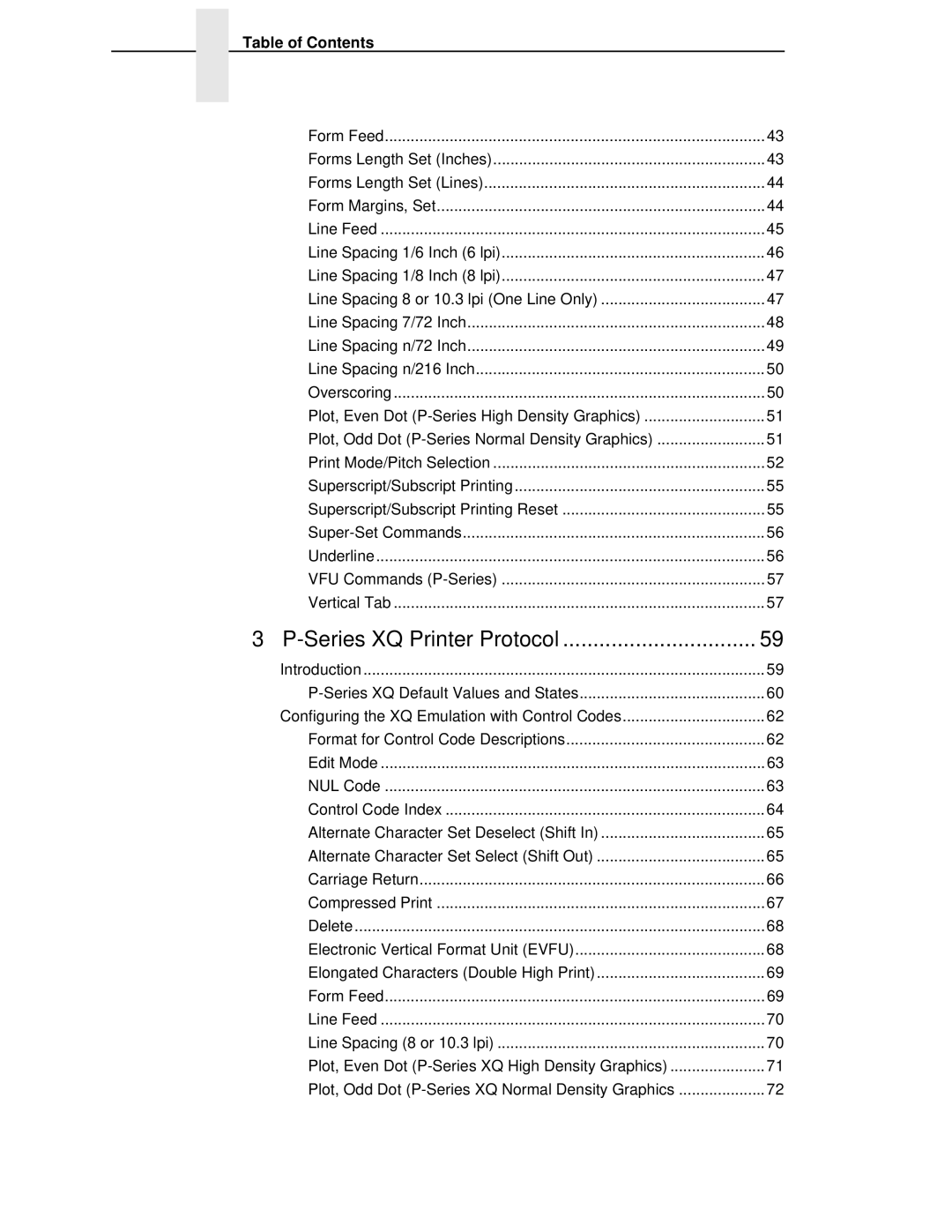 IBM 4400 manual Series XQ Printer Protocol, Table of Contents 