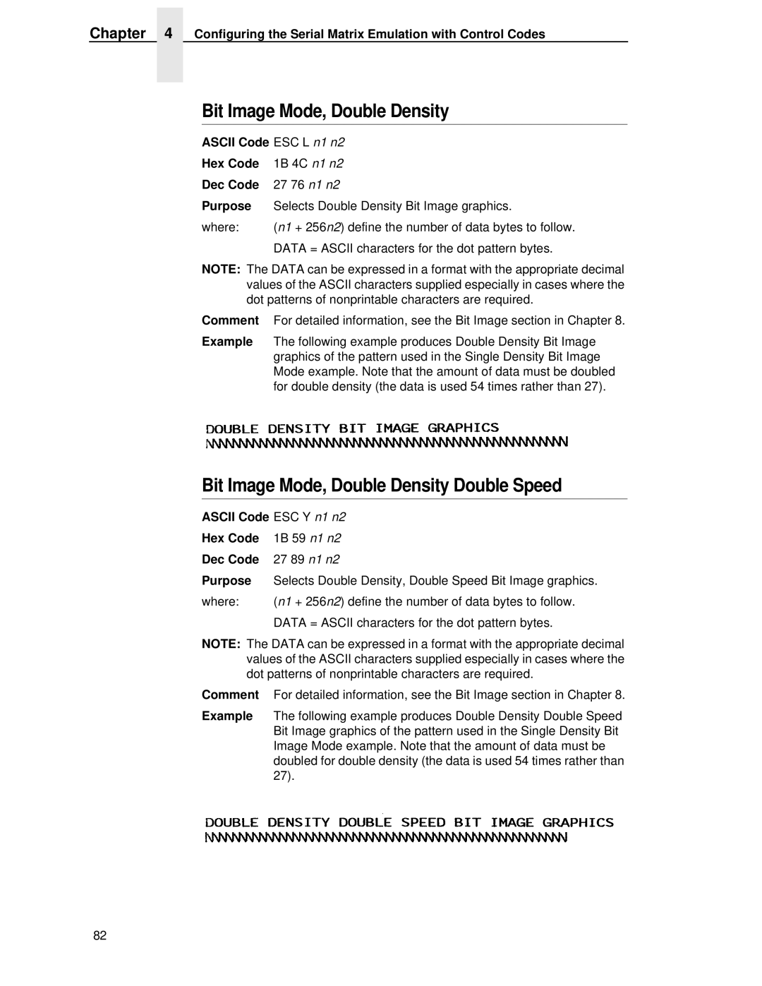 IBM 4400 Bit Image Mode, Double Density Double Speed, Ascii Code ESC L n1 n2 Hex Code, Ascii Code ESC Y n1 n2 Hex Code 