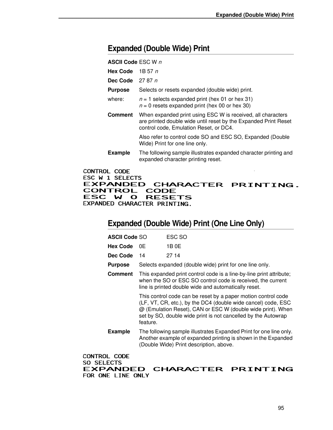 IBM 4400 manual Expanded Double Wide Print, Ascii Code SO 