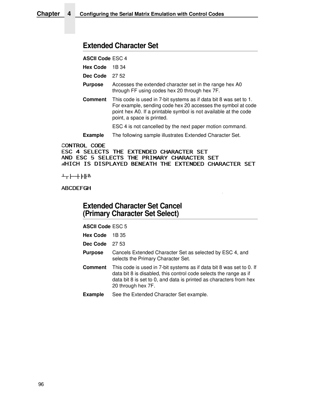 IBM 4400 manual Through FF using codes hex 20 through hex 7F 