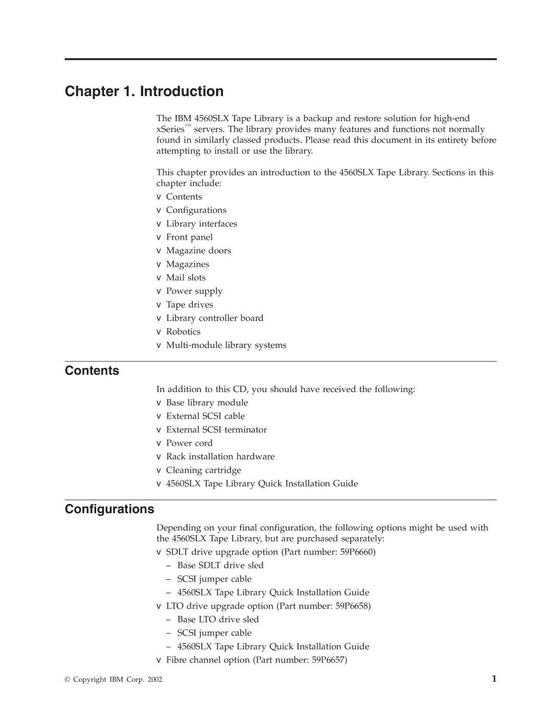 IBM 4560SLX warranty Introduction, Contents, Configurations 