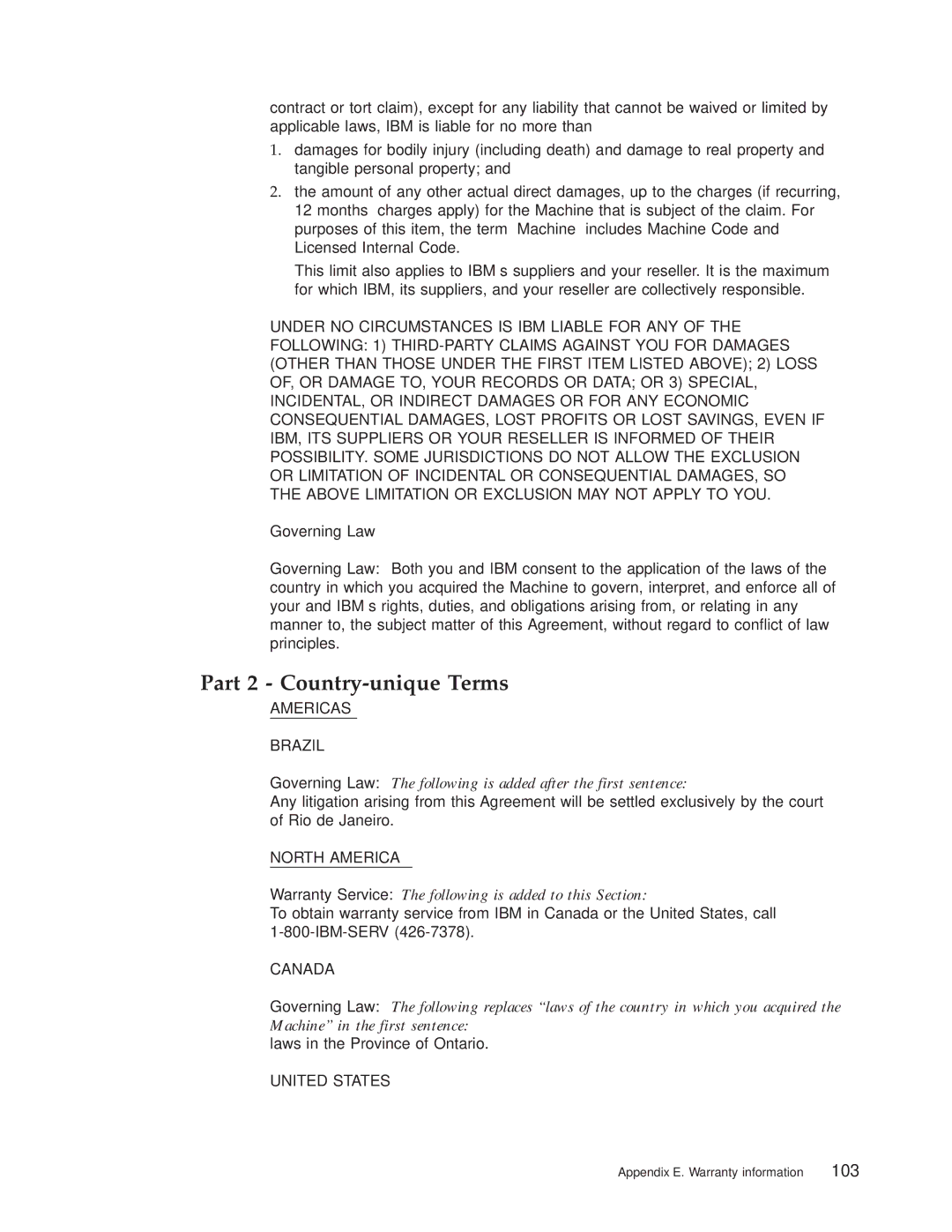 IBM 4560SLX warranty Part 2 Country-unique Terms, Governing Law 