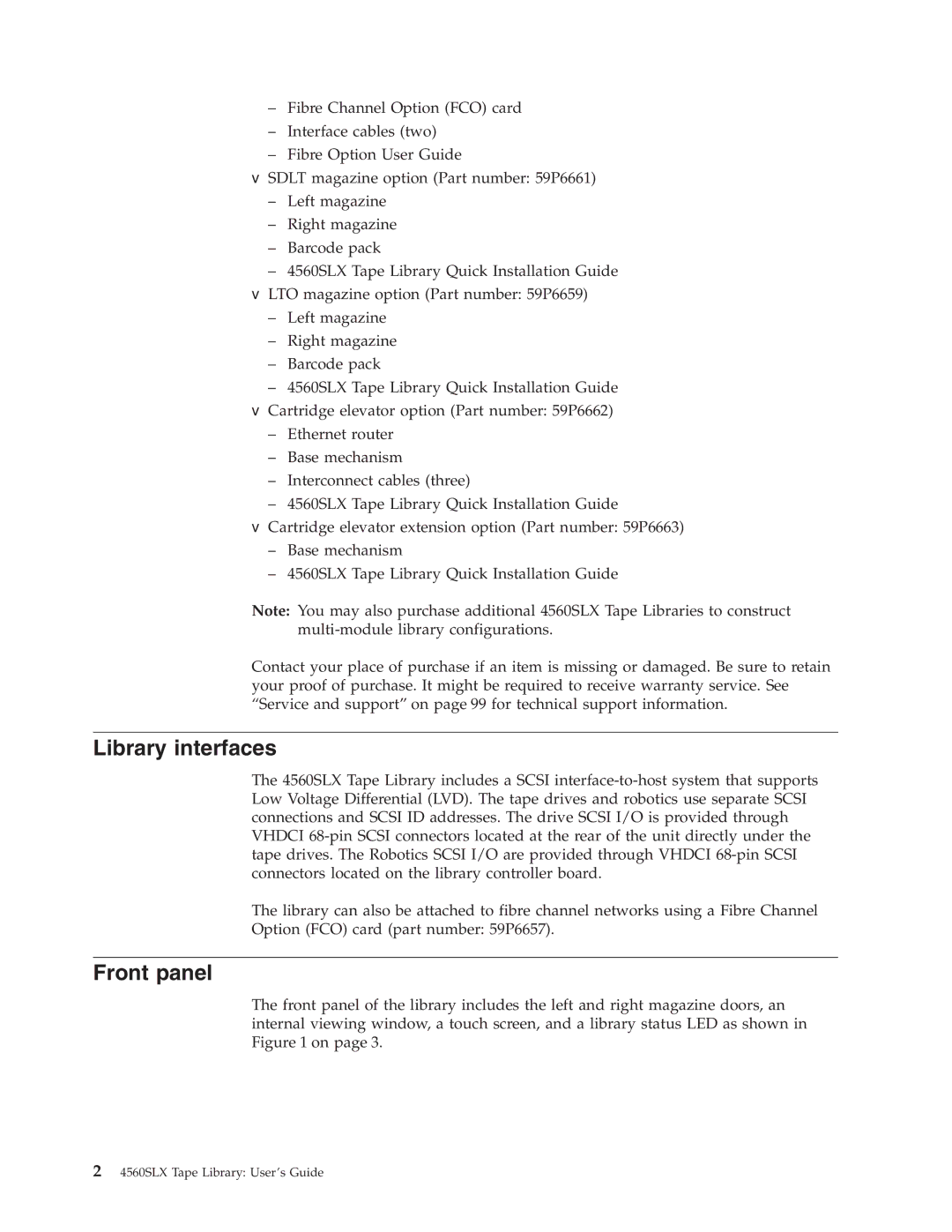 IBM 4560SLX warranty Library interfaces, Front panel 