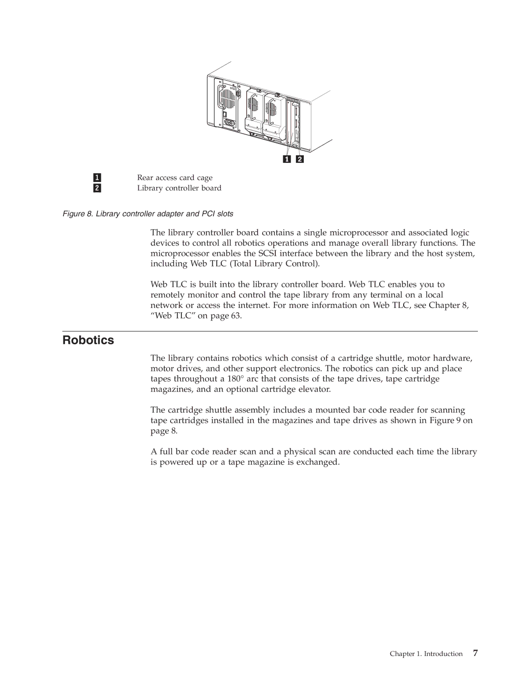 IBM 4560SLX warranty Robotics, Library controller adapter and PCI slots 