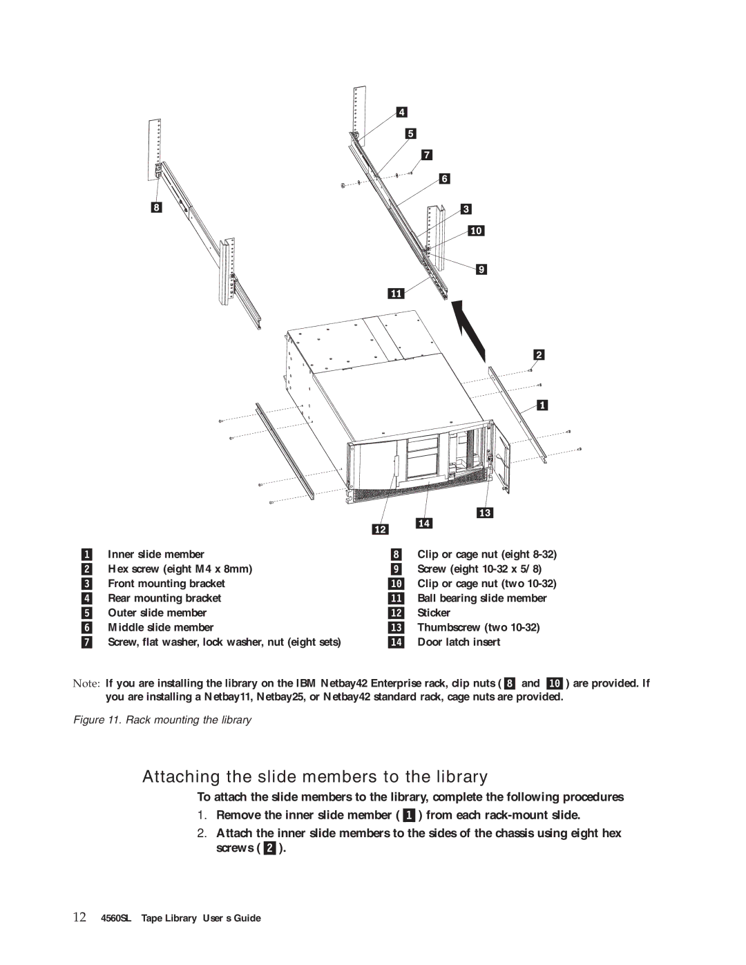 IBM 4560SLX warranty Attaching the slide members to the library, Rack mounting the library 