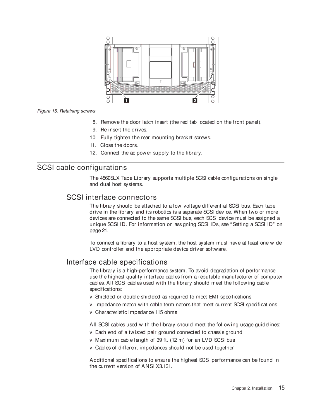 IBM 4560SLX warranty Scsi cable configurations, Scsi interface connectors, Interface cable specifications 