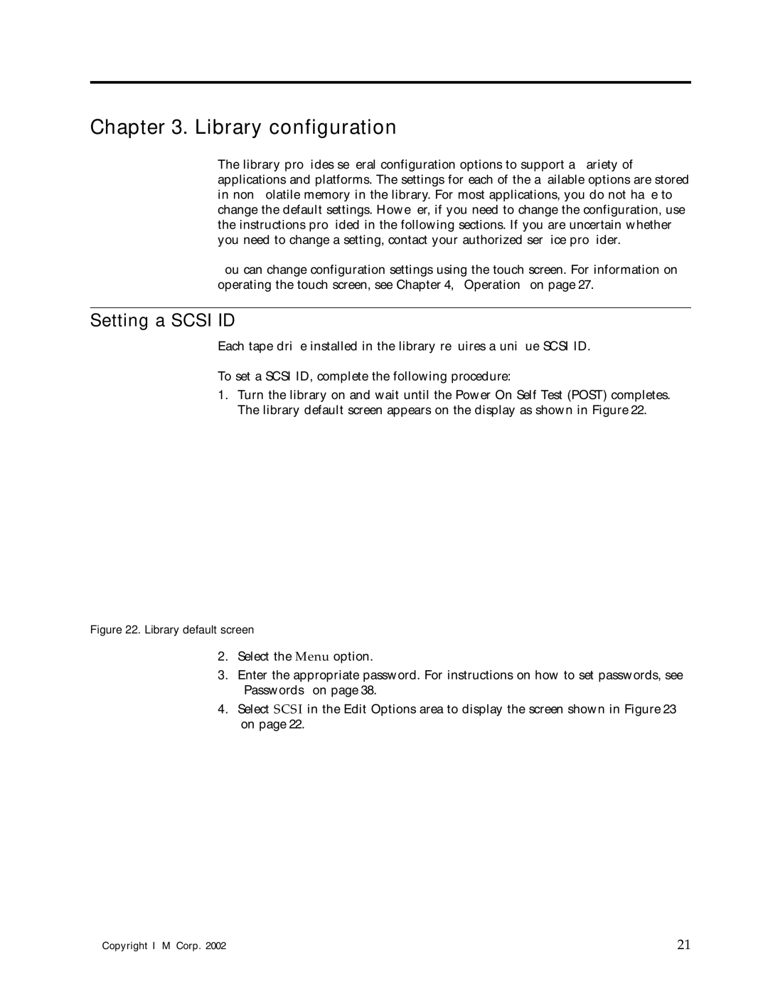 IBM 4560SLX warranty Library configuration, Setting a Scsi ID 