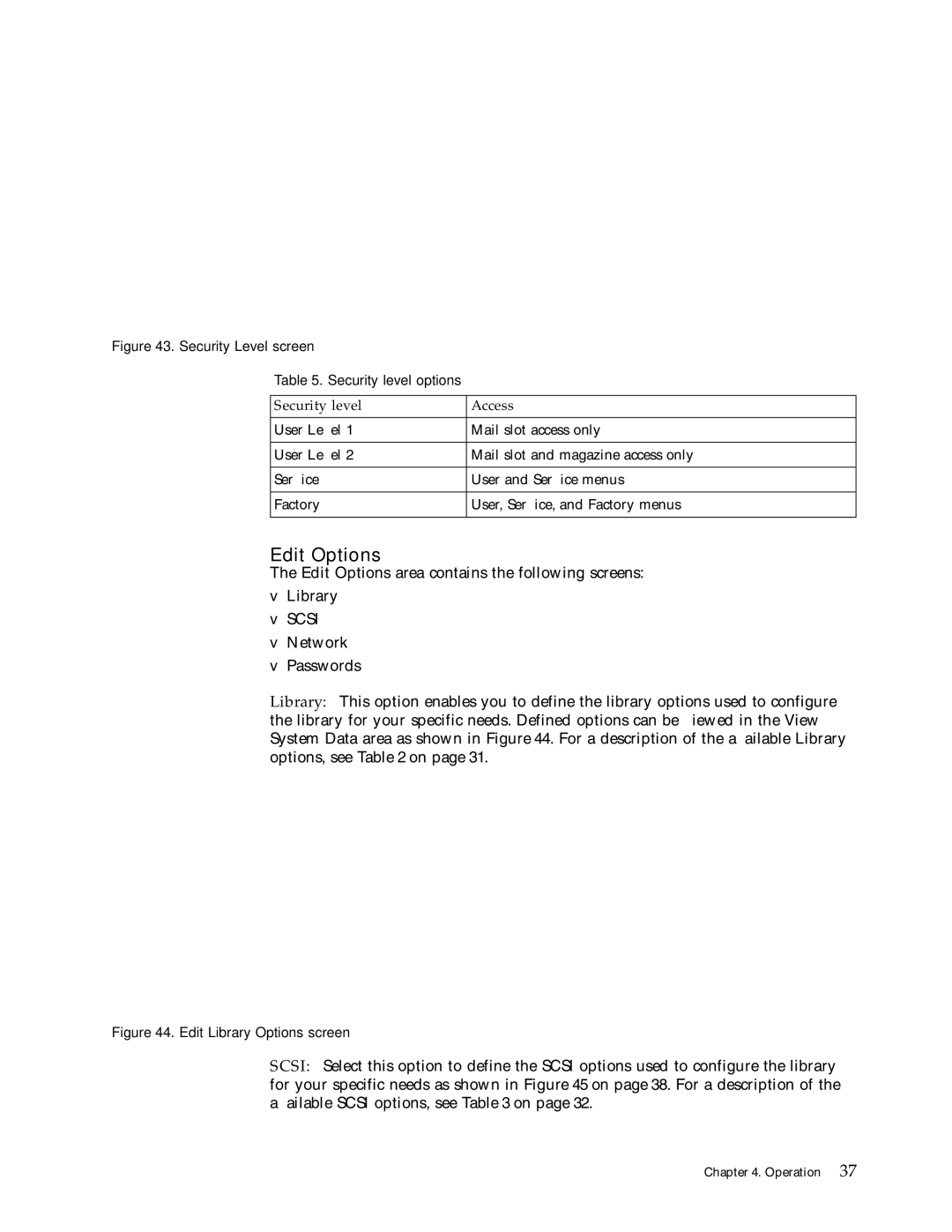 IBM 4560SLX warranty Edit Options, Security level Access 