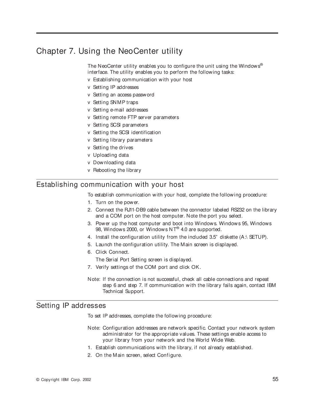 IBM 4560SLX warranty Using the NeoCenter utility, Establishing communication with your host, Setting IP addresses 