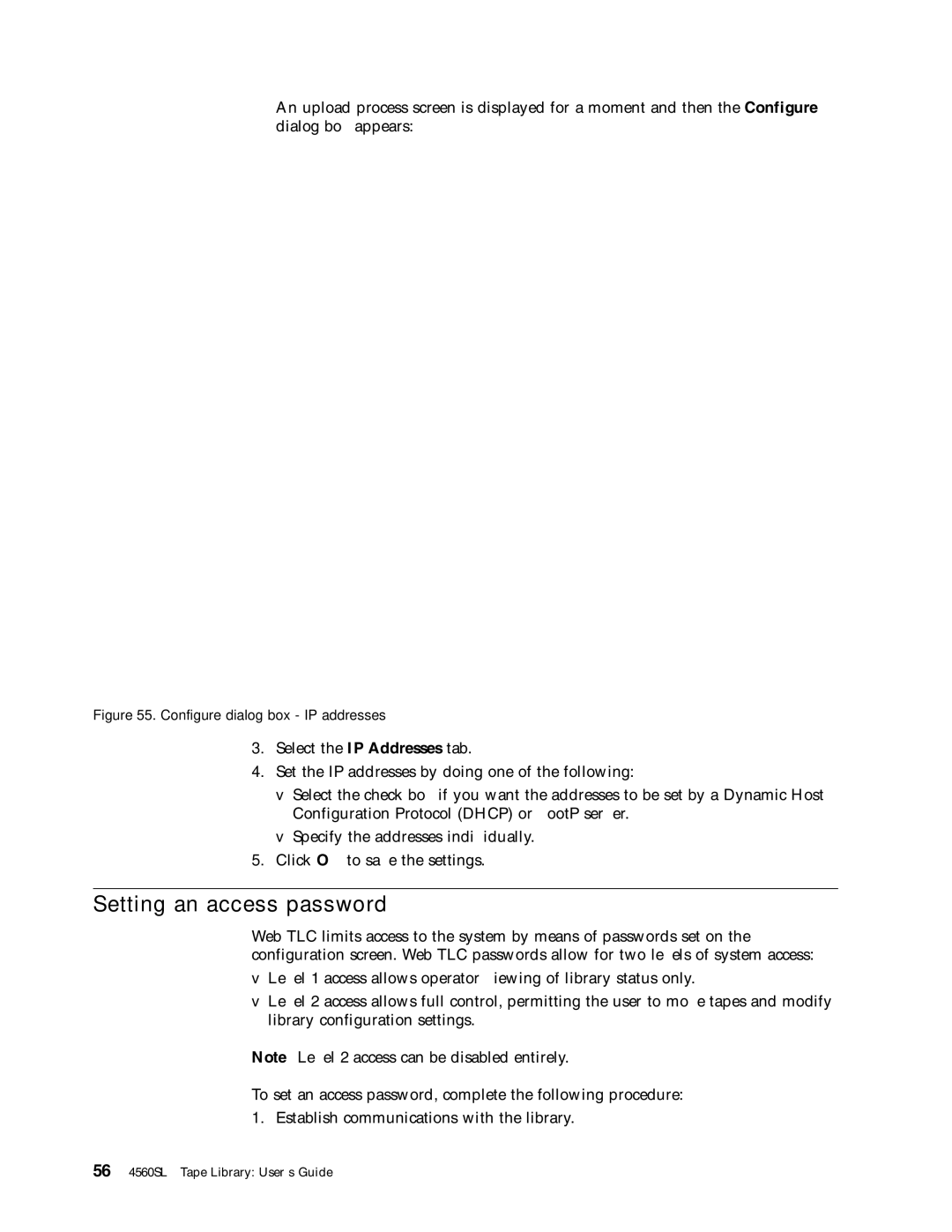 IBM 4560SLX warranty Setting an access password, Configure dialog box IP addresses 