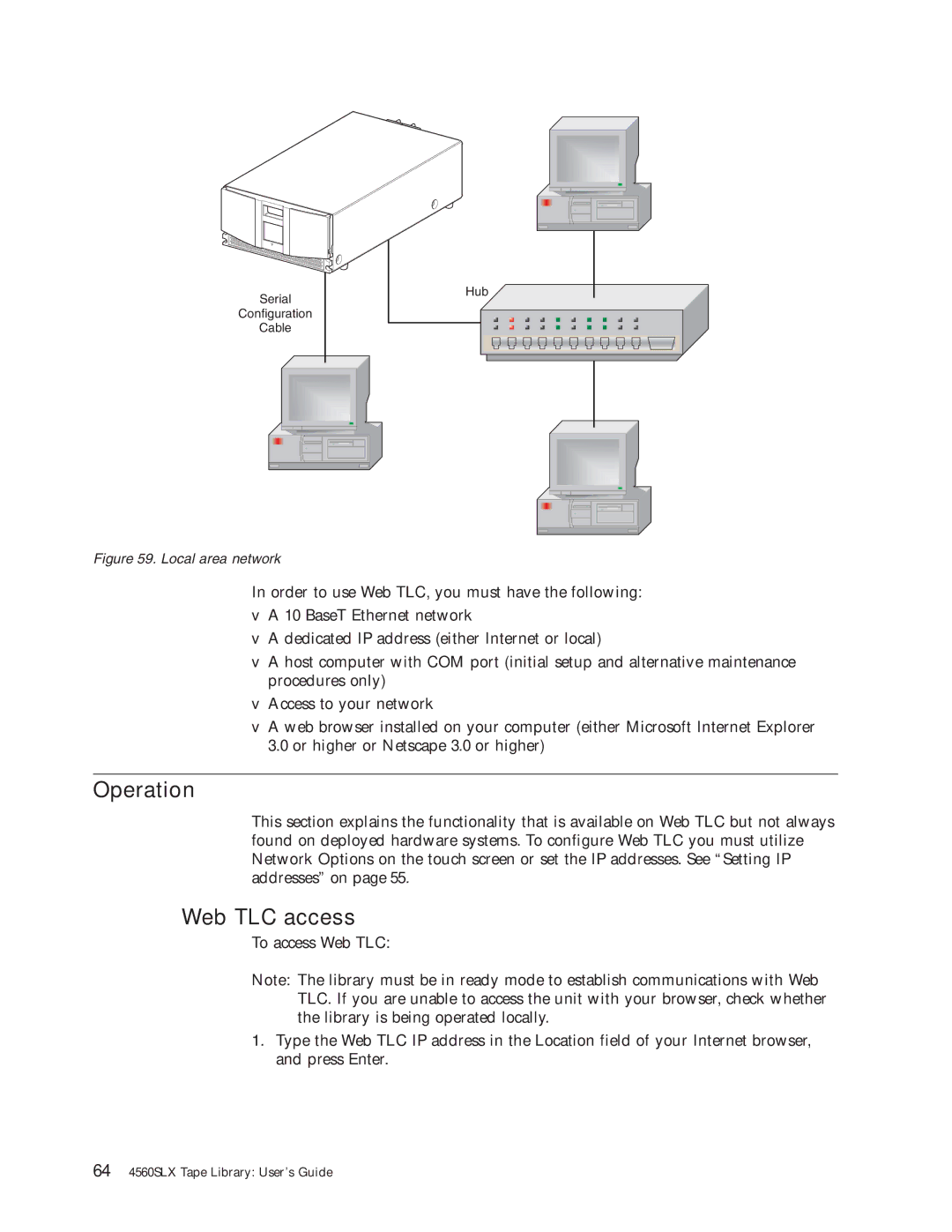 IBM 4560SLX warranty Operation, Web TLC access 