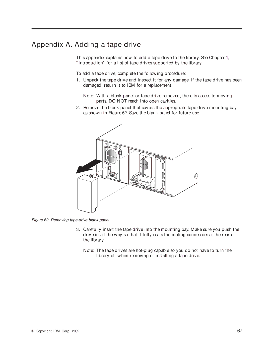 IBM 4560SLX warranty Appendix A. Adding a tape drive, Removing tape-drive blank panel 