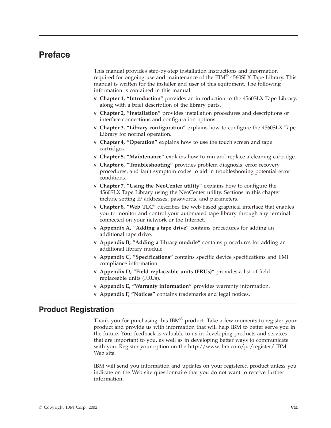 IBM 4560SLX warranty Preface, Product Registration 