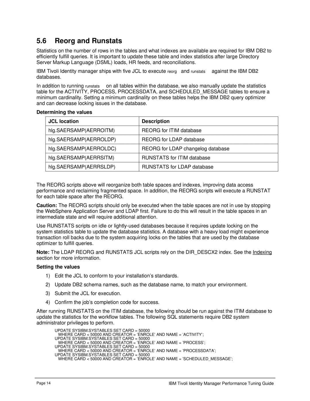 IBM 4.6 manual Reorg and Runstats 