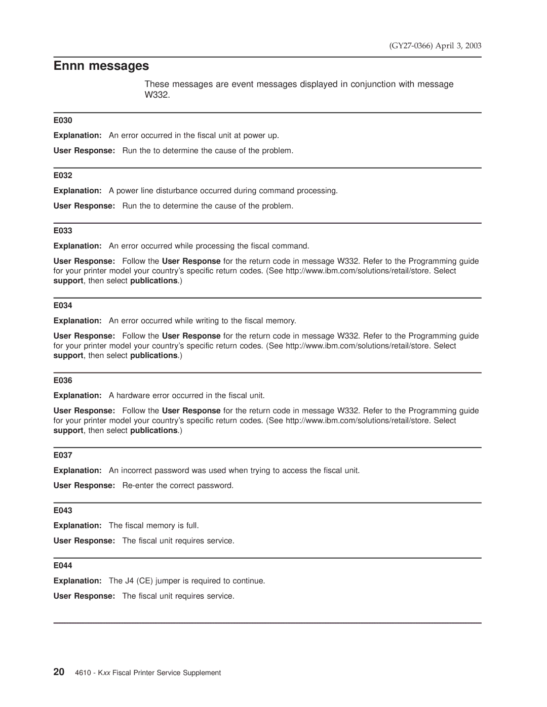 IBM 4610 manual Ennn messages 