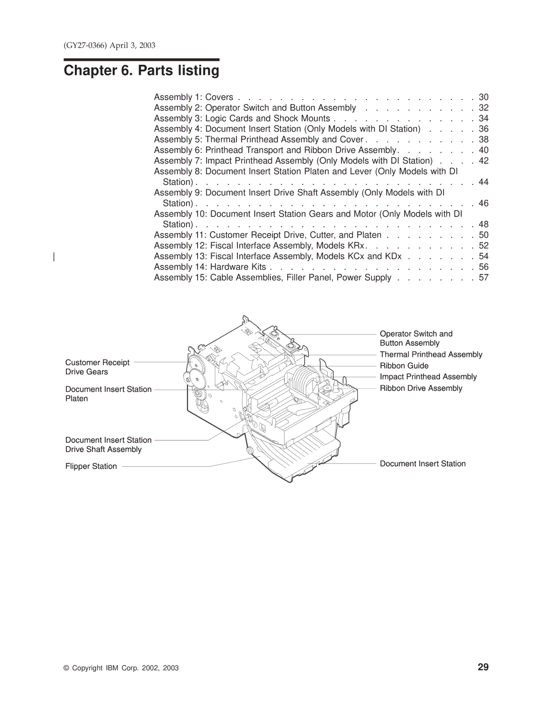 IBM 4610 manual Parts listing 