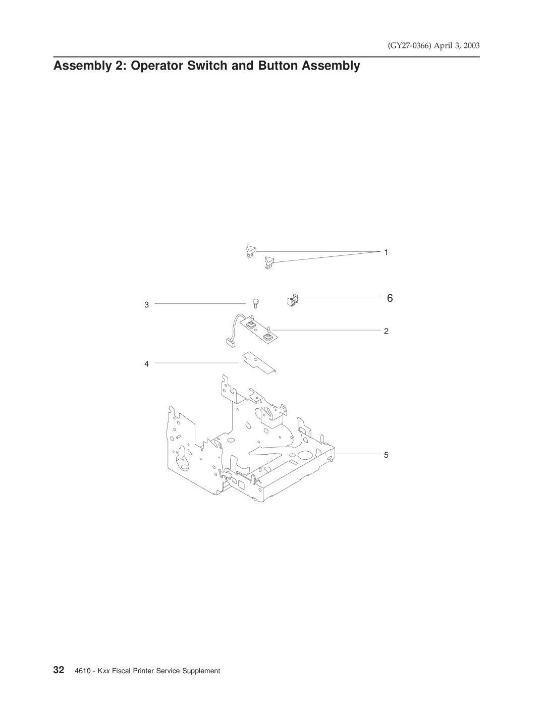 IBM 4610 manual Assembly 2 Operator Switch and Button Assembly 