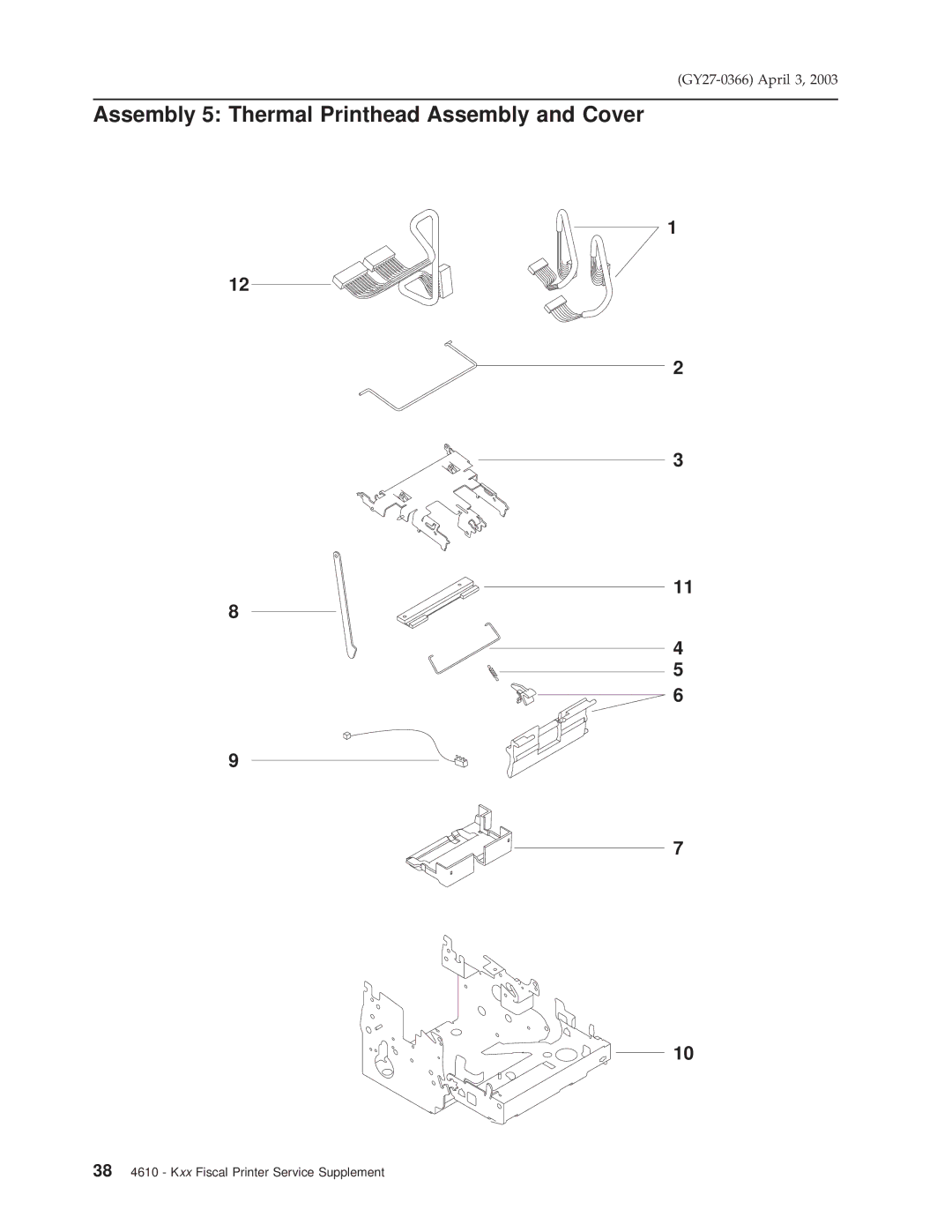 IBM 4610 manual Assembly 5 Thermal Printhead Assembly and Cover 