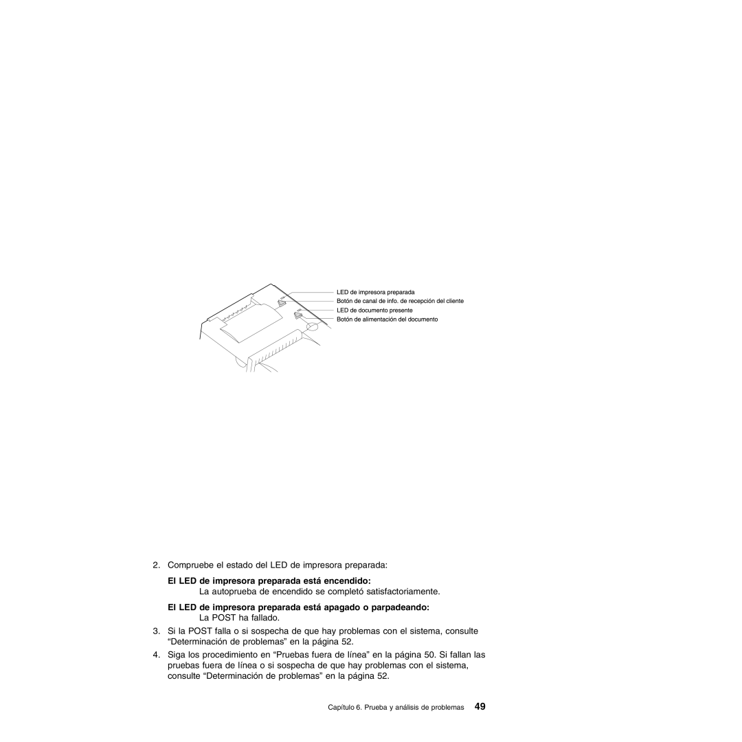 IBM 4610 manual El LED de impresora preparada está encendido 