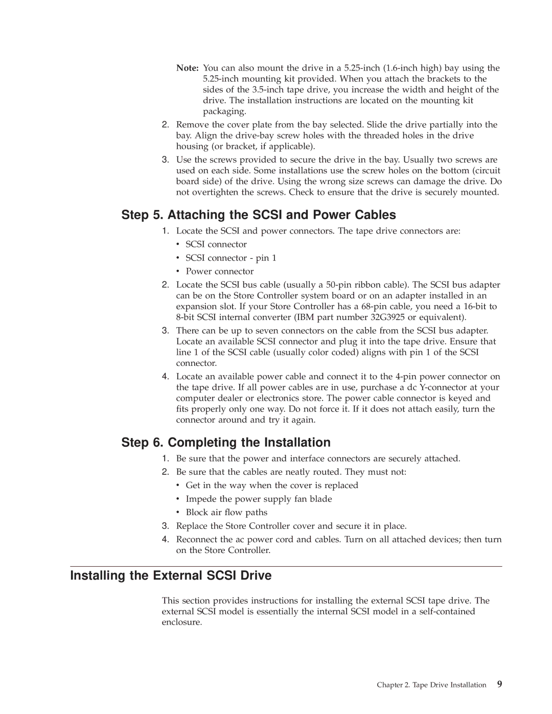 IBM 4690 manual Attaching the Scsi and Power Cables, Installing the External Scsi Drive 