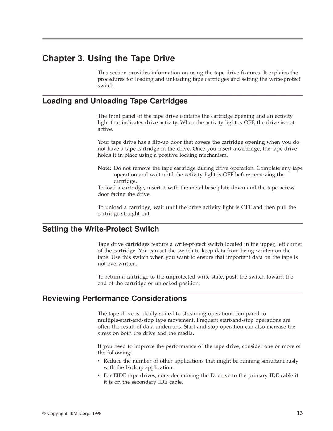 IBM 4690 manual Using the Tape Drive, Loading and Unloading Tape Cartridges, Setting the Write-Protect Switch 