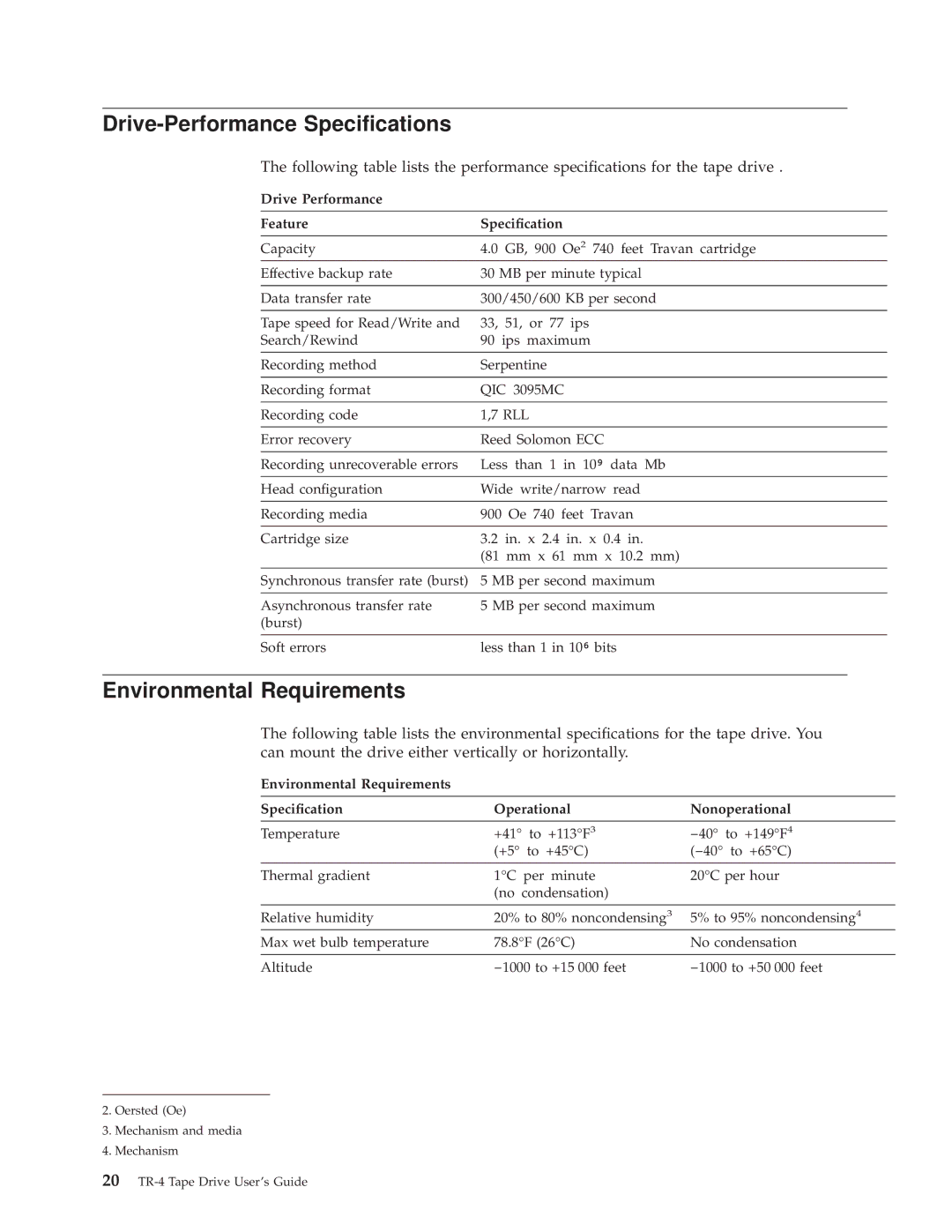 IBM 4690 manual Drive-Performance Specications, Environmental Requirements, Drive Performance Feature Specication 