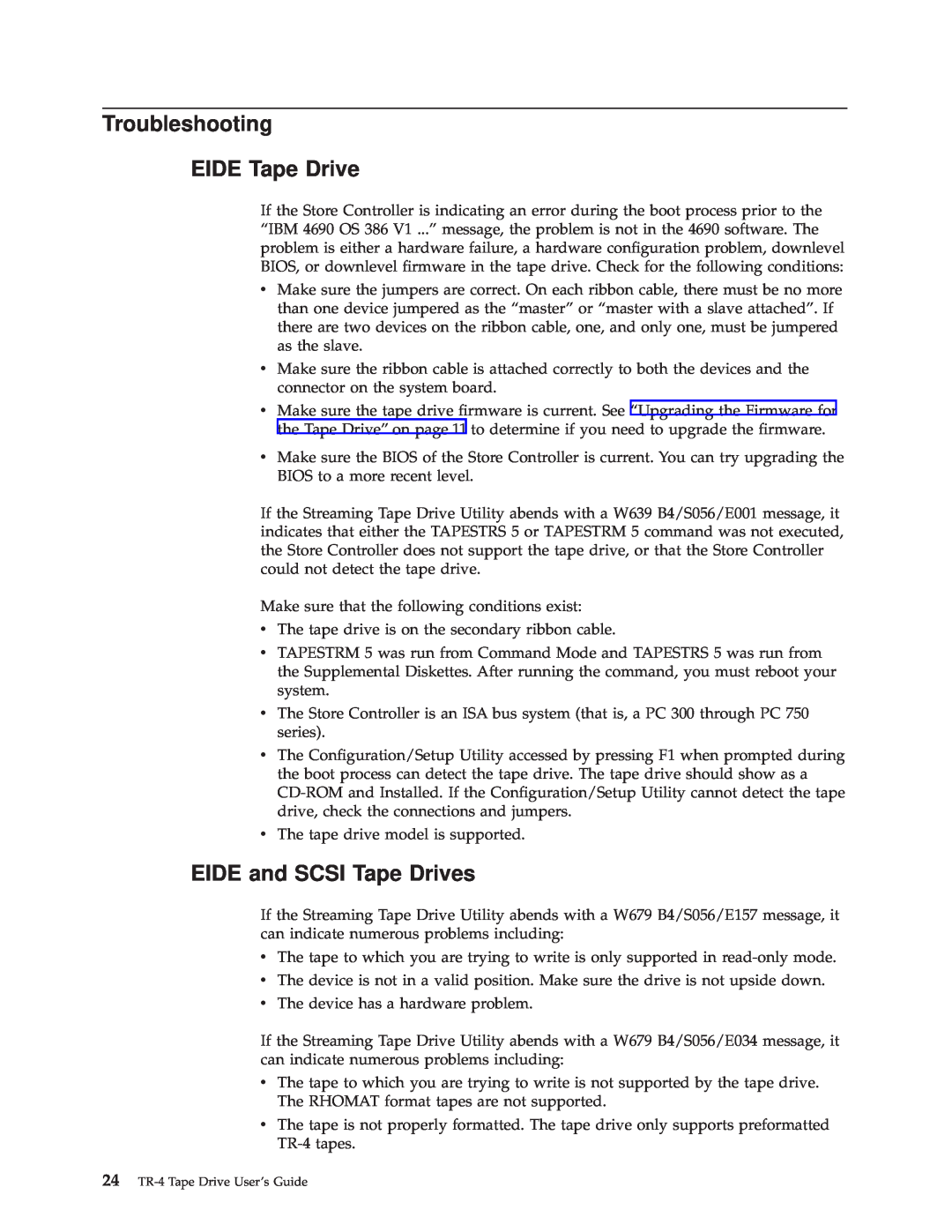 IBM 4690 manual Troubleshooting EIDE Tape Drive, EIDE and SCSI Tape Drives 