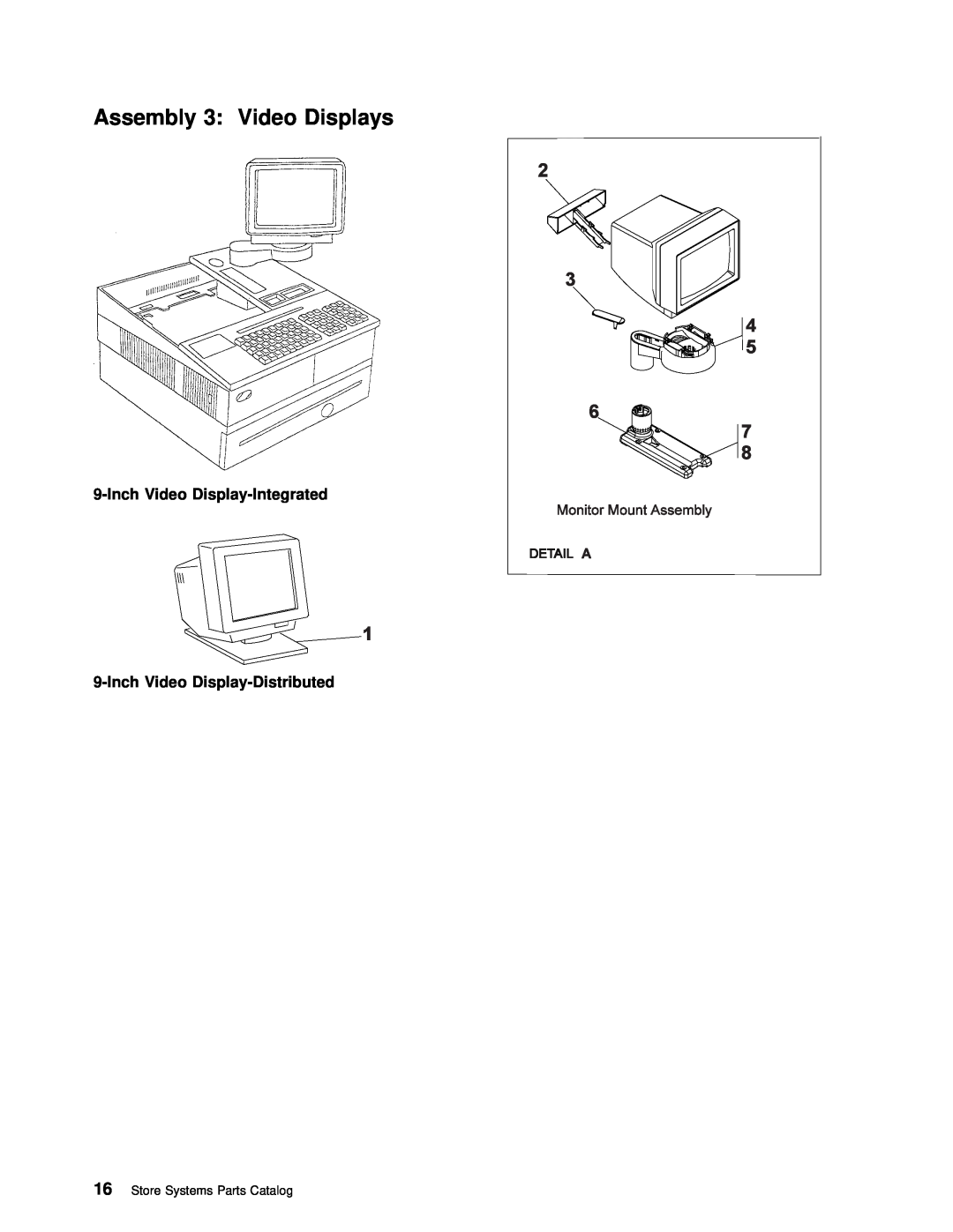 IBM 4693 DBCS FAMILY manual Assembly 3 Video Displays, Inch Video Display-Integrated 9-Inch Video Display-Distributed 