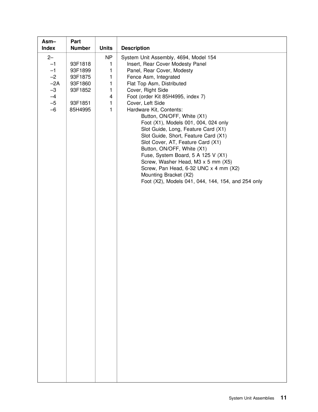 IBM 4694 DBCS FAMILY, 4693 DBCS FAMILY manual System Unit Assembly 4694 