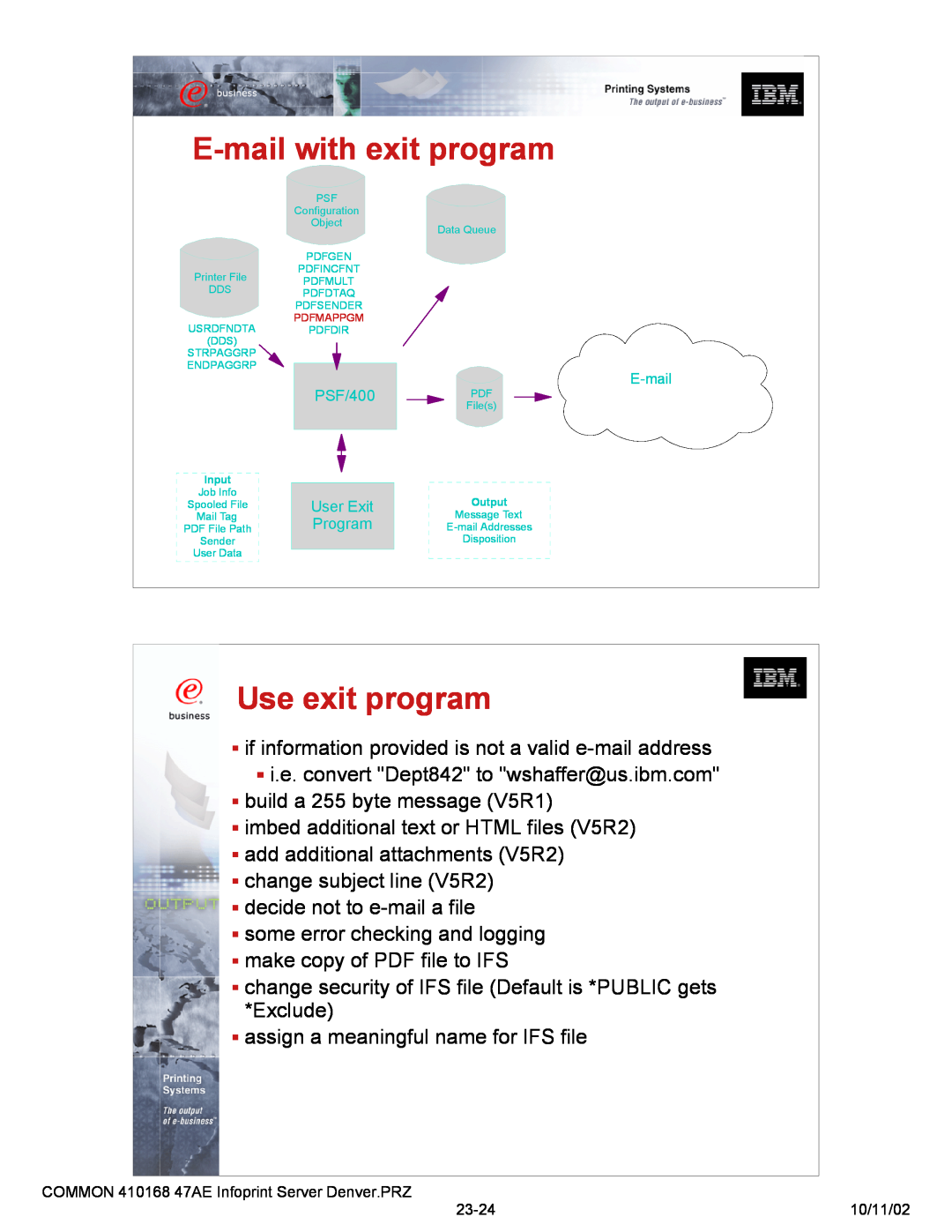 IBM 47AE - 410168 manual E-mail with exit program, Use exit program 