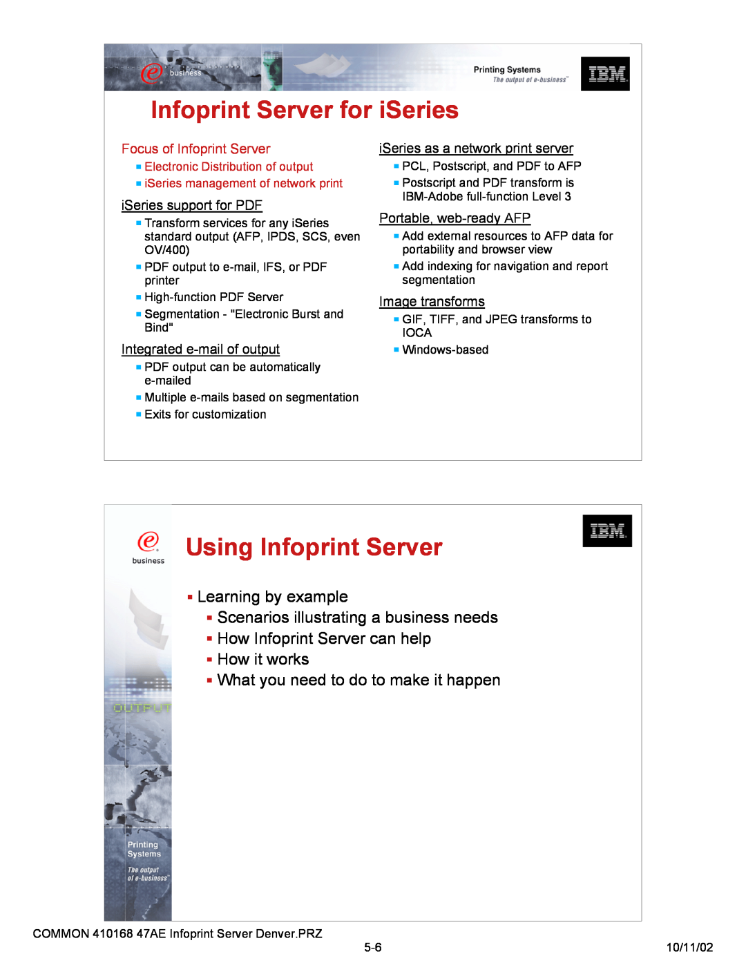 IBM 47AE - 410168 Using Infoprint Server, Infoprint Server for iSeries, Focus of Infoprint Server, iSeries support for PDF 