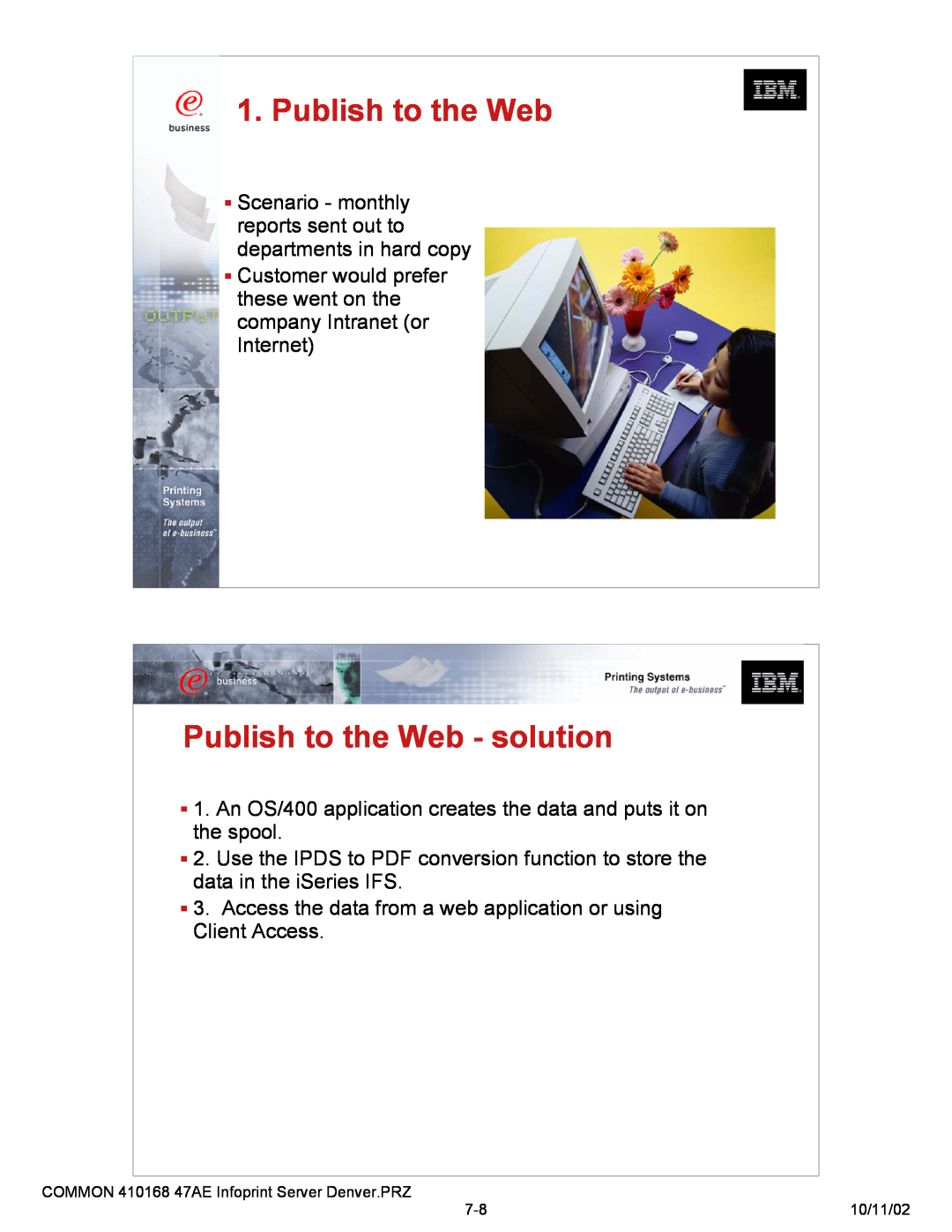 IBM 47AE - 410168 manual Publish to the Web - solution 