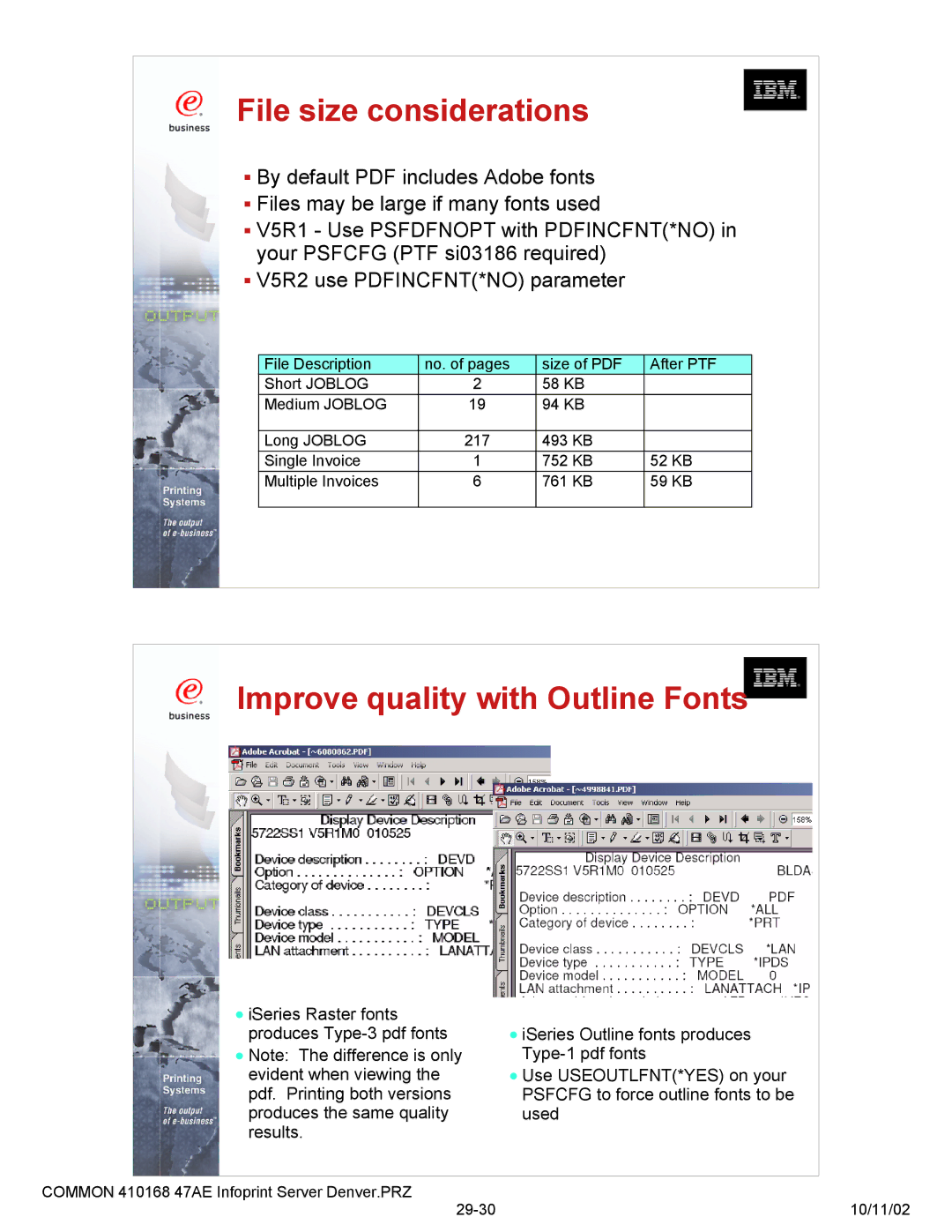 IBM 47AE - 410168 manual File size considerations, Improve quality with Outline Fonts 