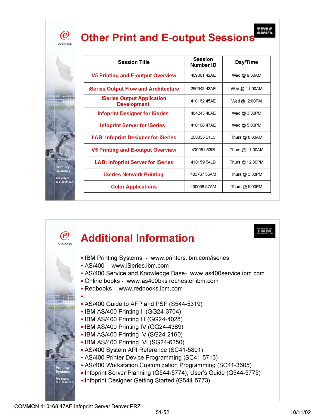 IBM 47AE - 410168 manual Other Print and E-output Sessions, Additional Information 