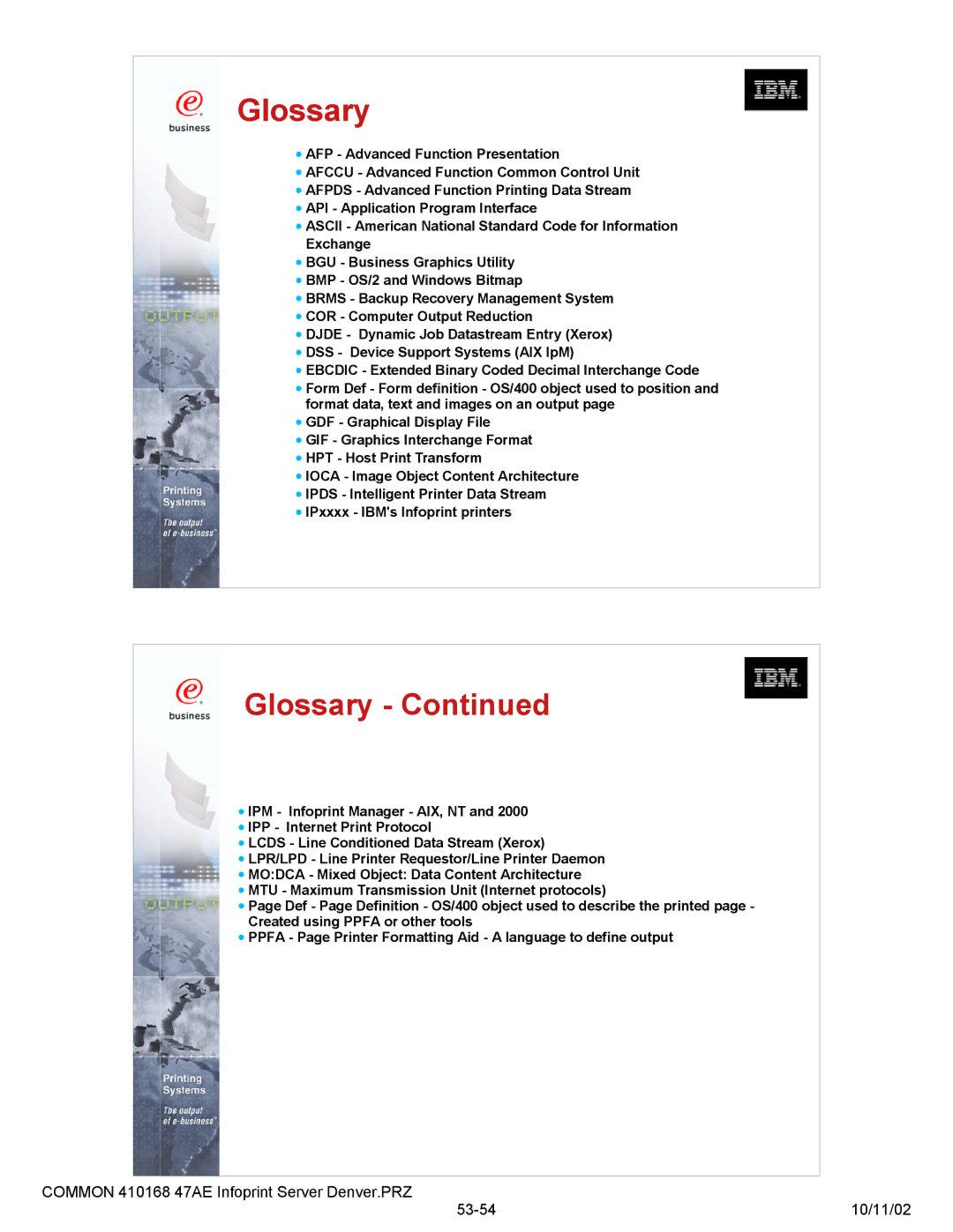 IBM 47AE - 410168 manual Glossary 