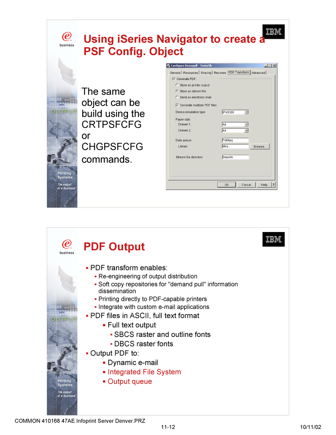 IBM 47AE - 410168 manual Using iSeries Navigator to create a PSF Config. Object, Crtpsfcfg or Chgpsfcfg commands 