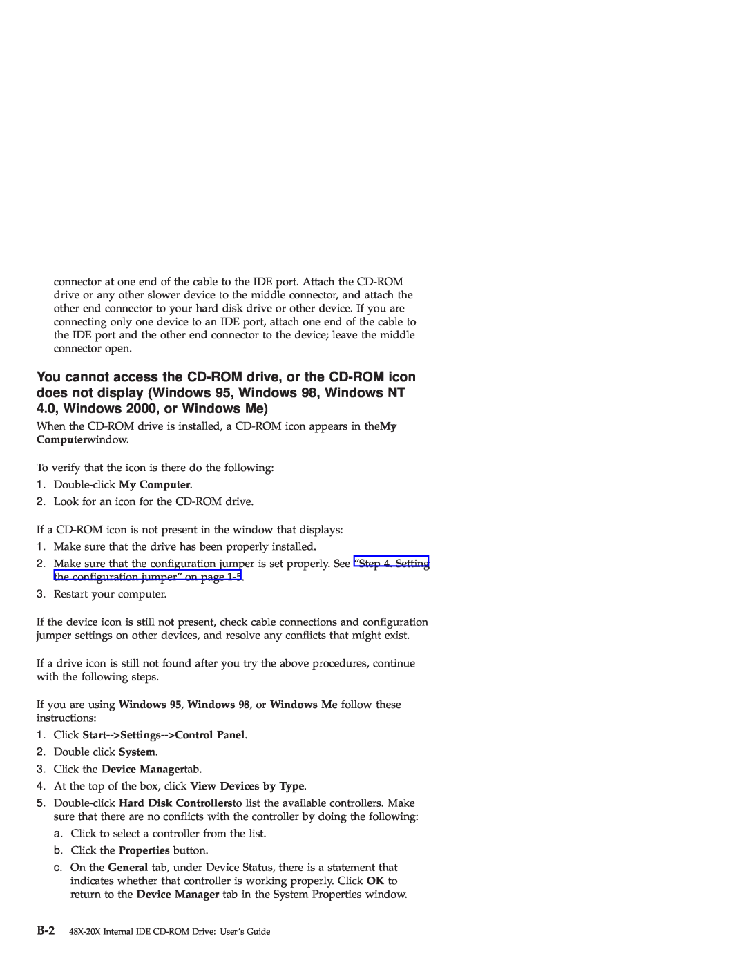 IBM 48X-20X manual To verify that the icon is there do the following, Click Start--Settings--Control Panel 