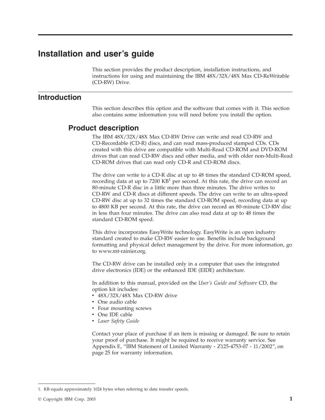 IBM 48X manual Installation and user’s guide, Introduction, Product description 