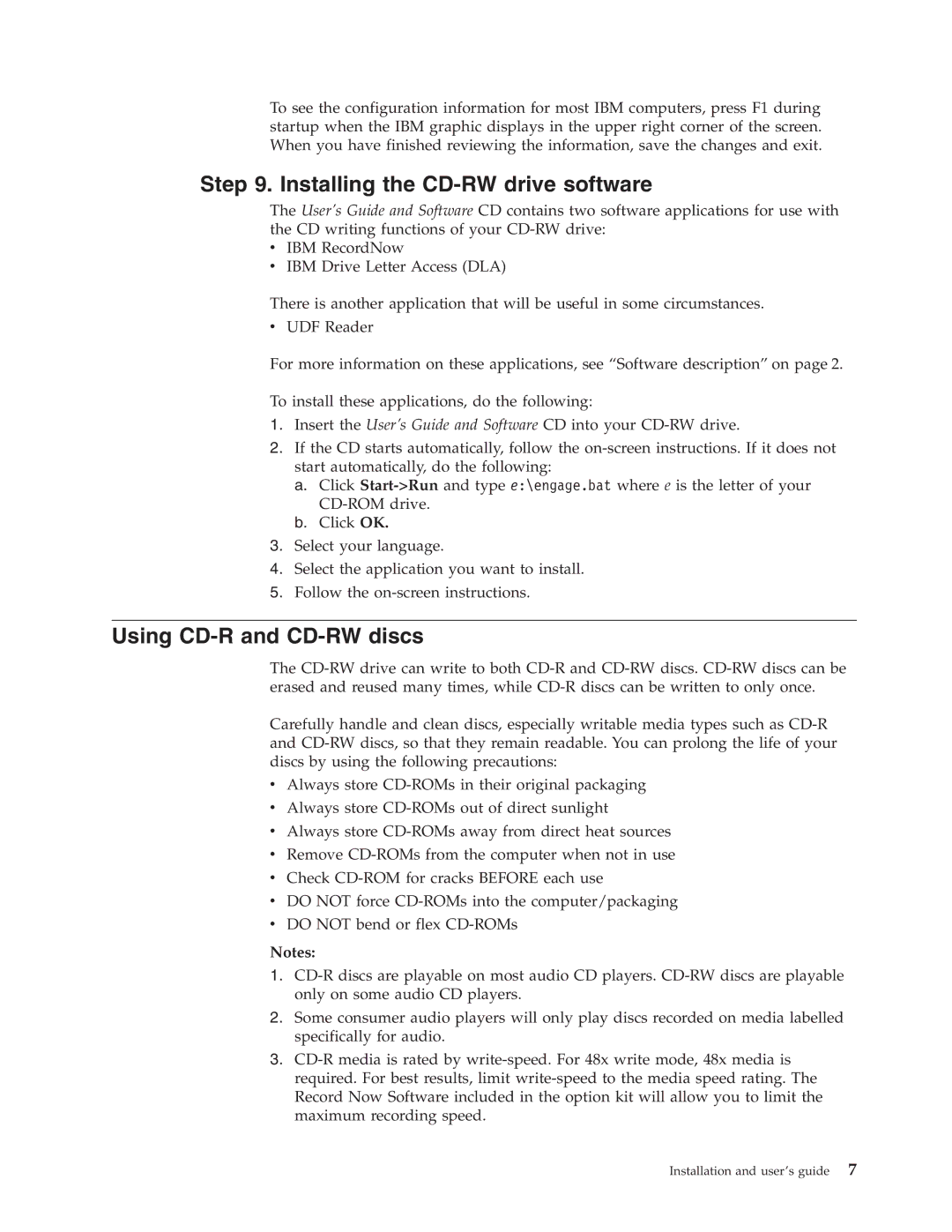 IBM 48X manual Installing the CD-RW drive software, Using CD-R and CD-RW discs 