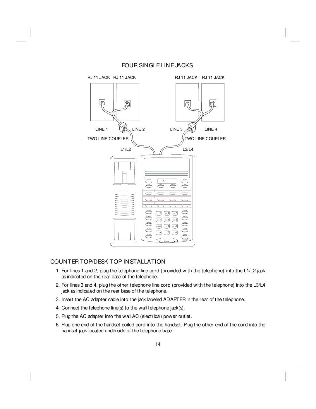 IBM 4900, 412CID installation and operation guide Four Single Line Jacks, Counter TOP/DESK TOP Installation 