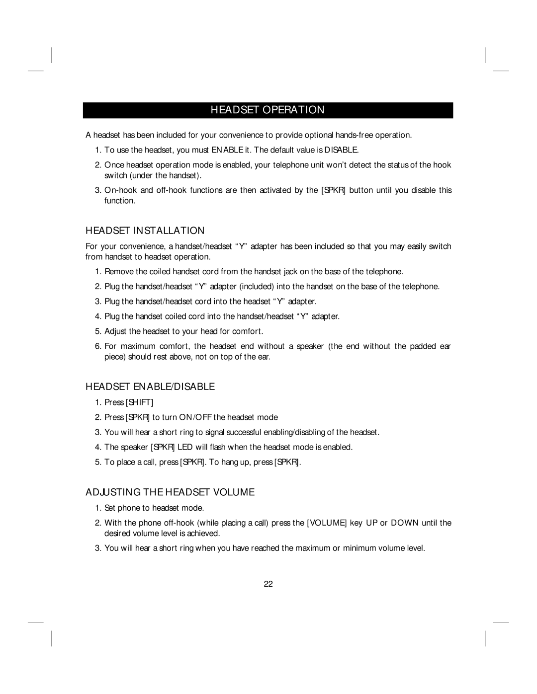 IBM 412CID, 4900 Headset Operation, Headset Installation, Headset ENABLE/DISABLE, Adjusting the Headset Volume 