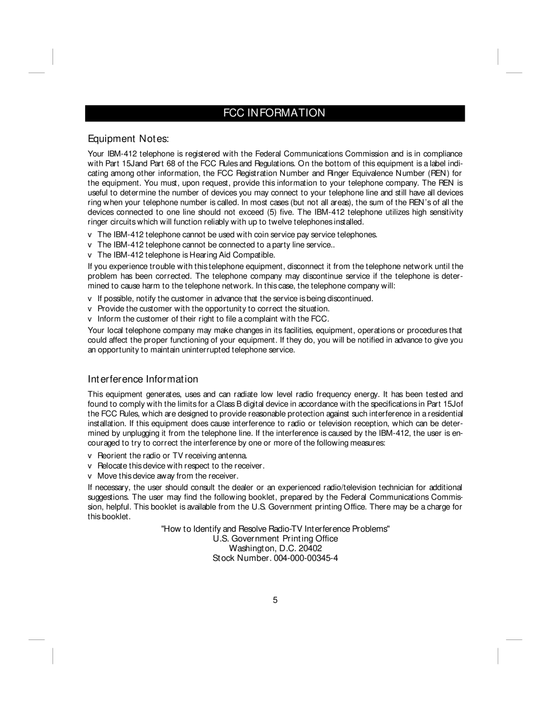 IBM 4900, 412CID installation and operation guide FCC Information, Equipment Notes 