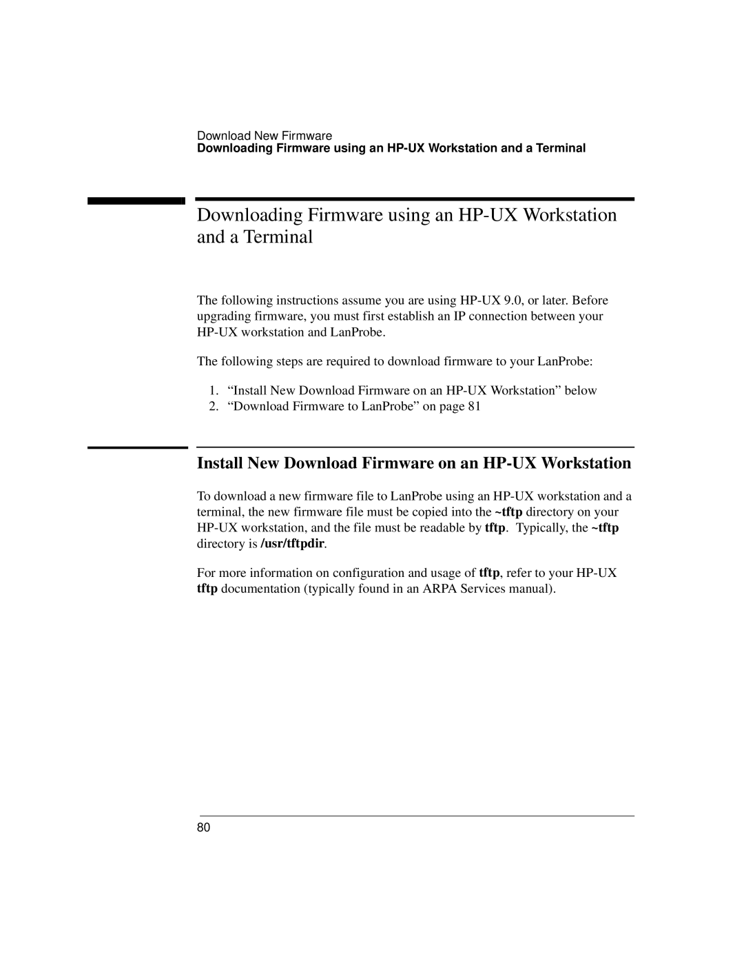 IBM 4986B LanProbe manual Downloading Firmware using an HP-UX Workstation and a Terminal 