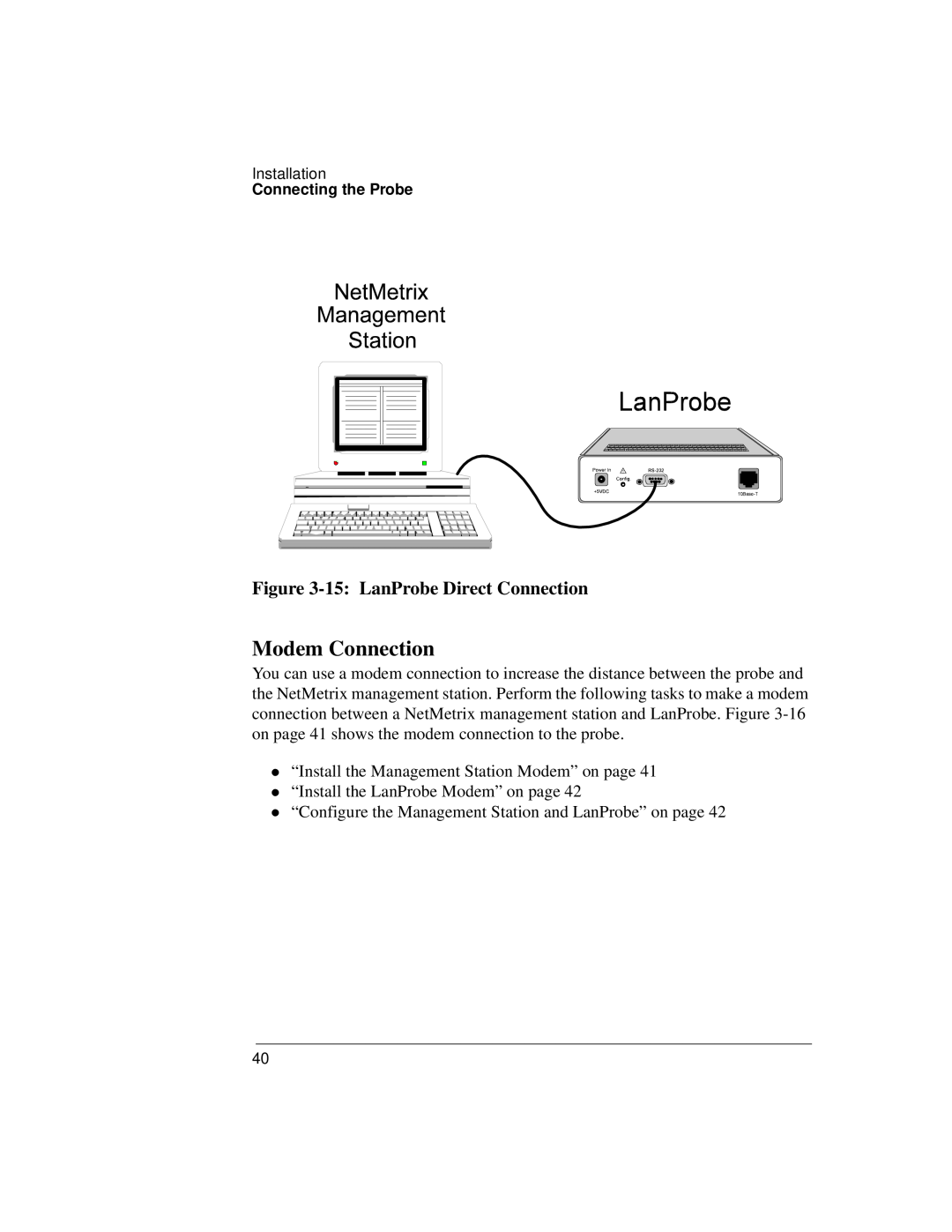 IBM 4986B LanProbe manual Modem Connection, 15 LanProbe Direct Connection 