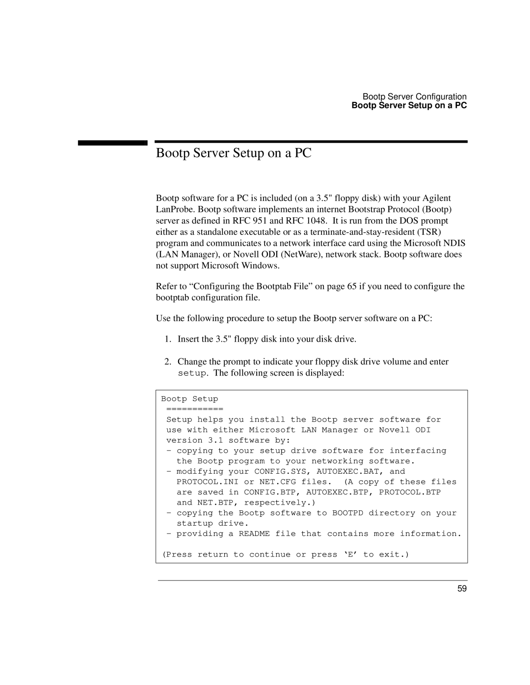 IBM 4986B LanProbe manual Bootp Server Setup on a PC 