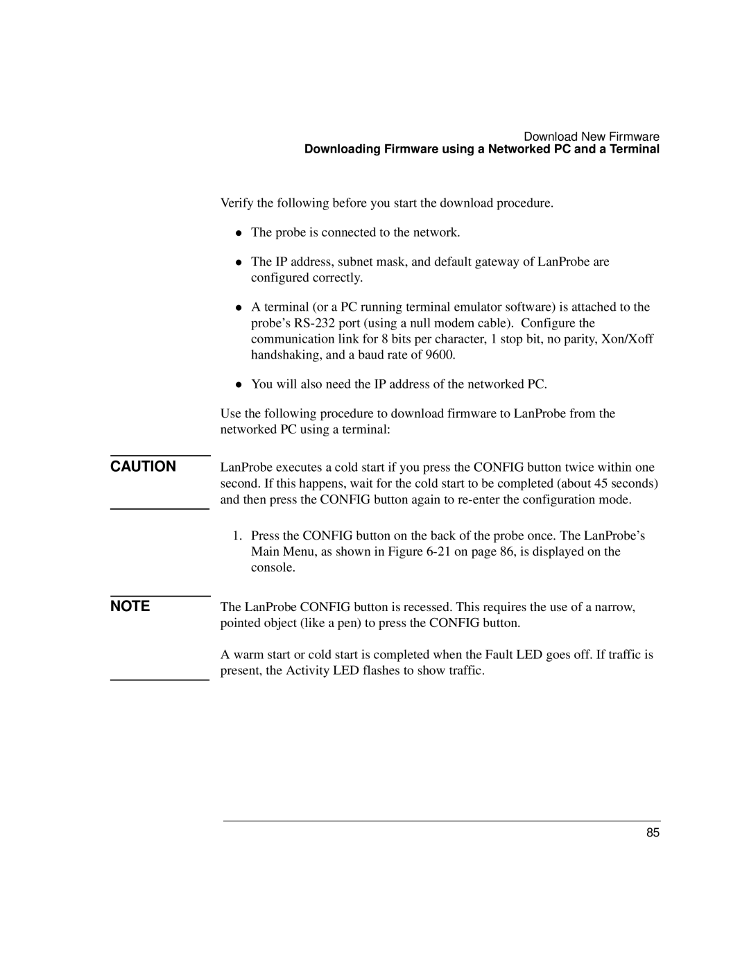 IBM 4986B LanProbe manual Downloading Firmware using a Networked PC and a Terminal 