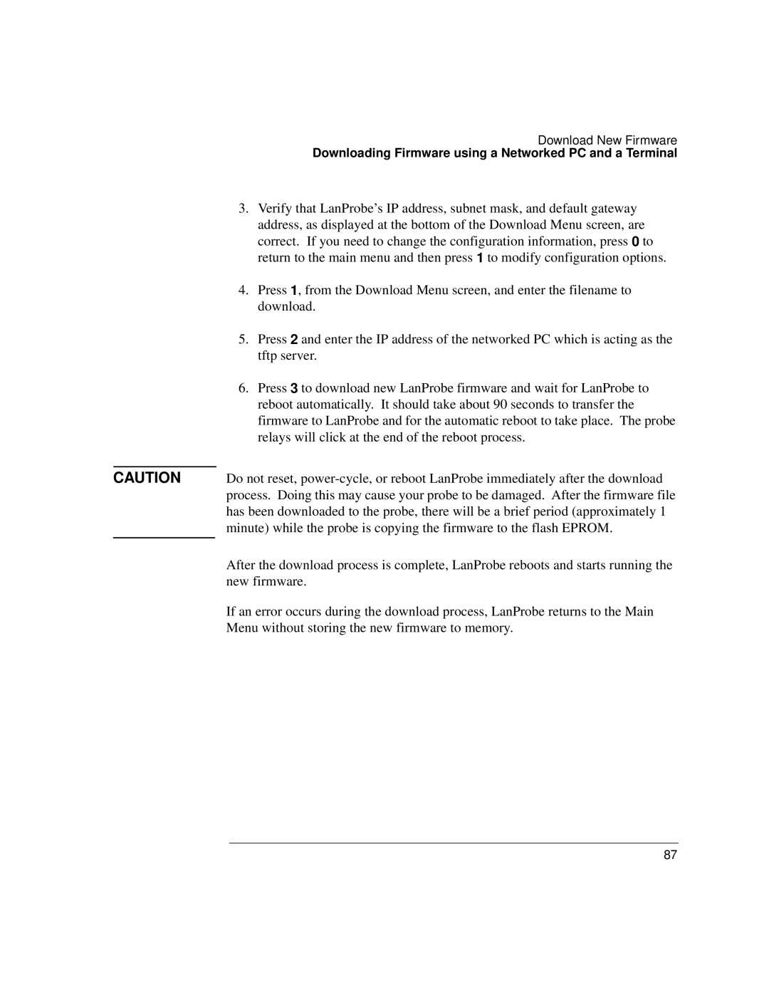 IBM 4986B LanProbe manual Downloading Firmware using a Networked PC and a Terminal 