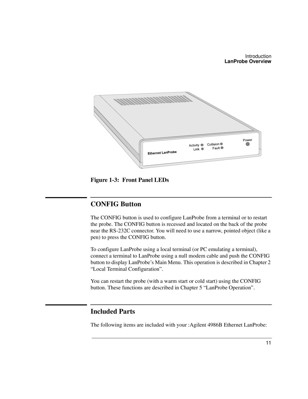 IBM 4986B LanProbe manual Config Button, Included Parts 