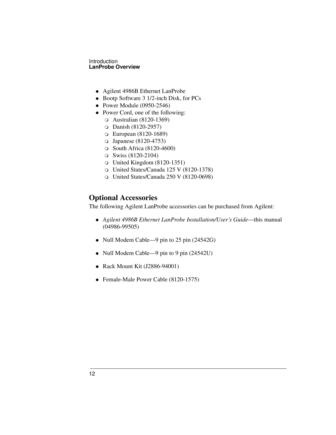 IBM 4986B LanProbe manual Optional Accessories 